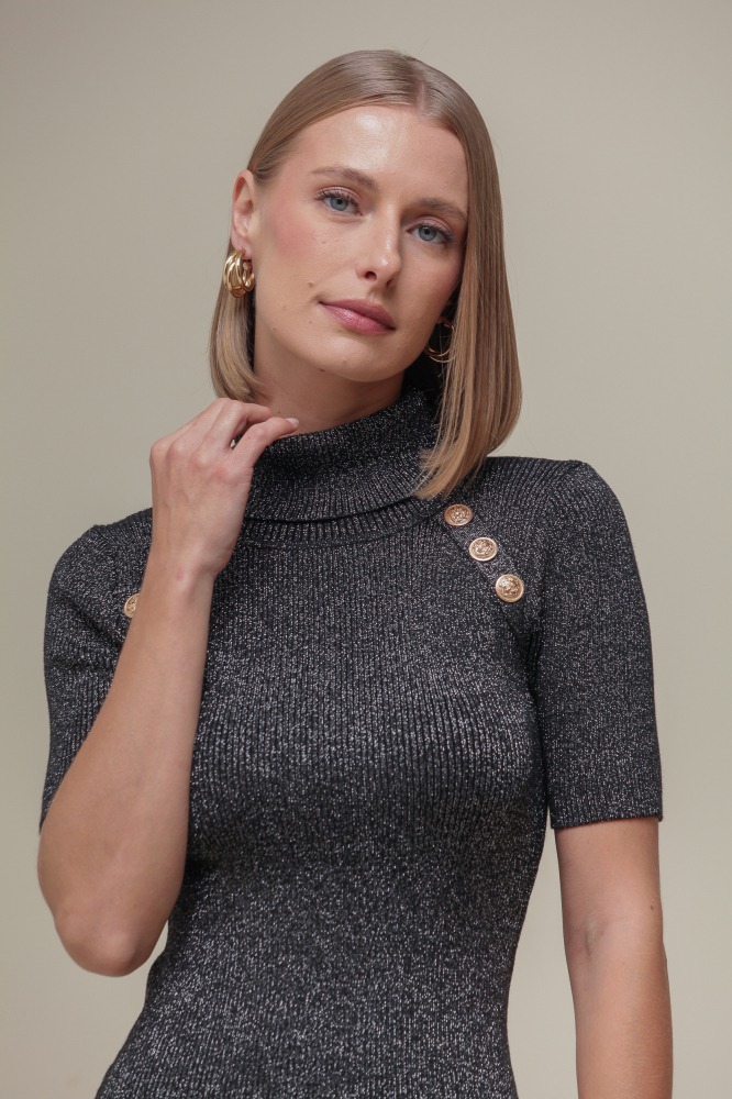9036277 - Vestido Tricô Fio Metalizado PRETO