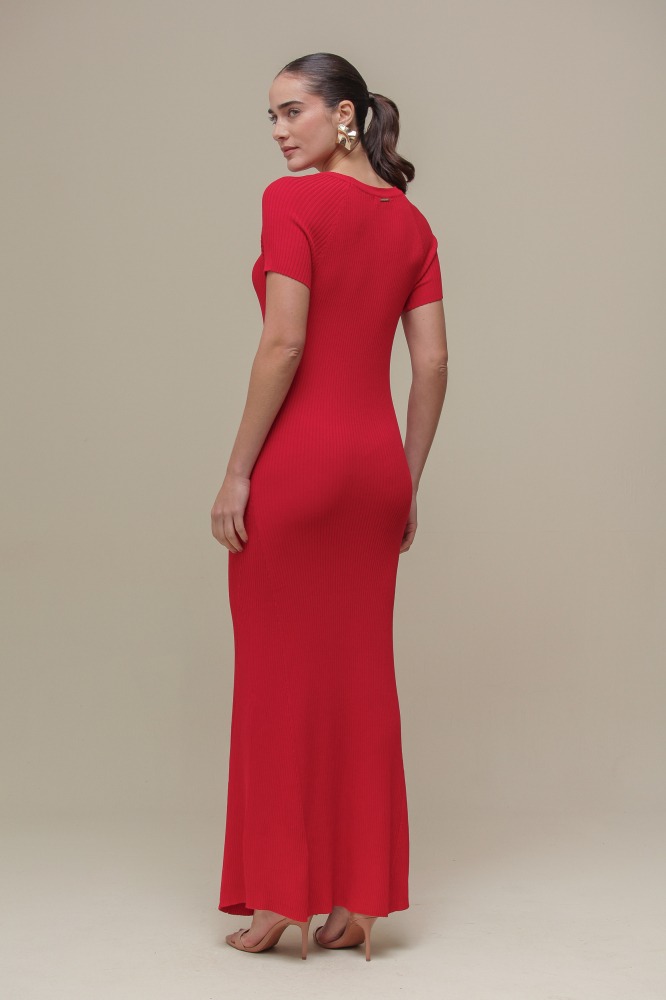 9036658 - Vestido Tricô Longo Fivela  VERMELHO