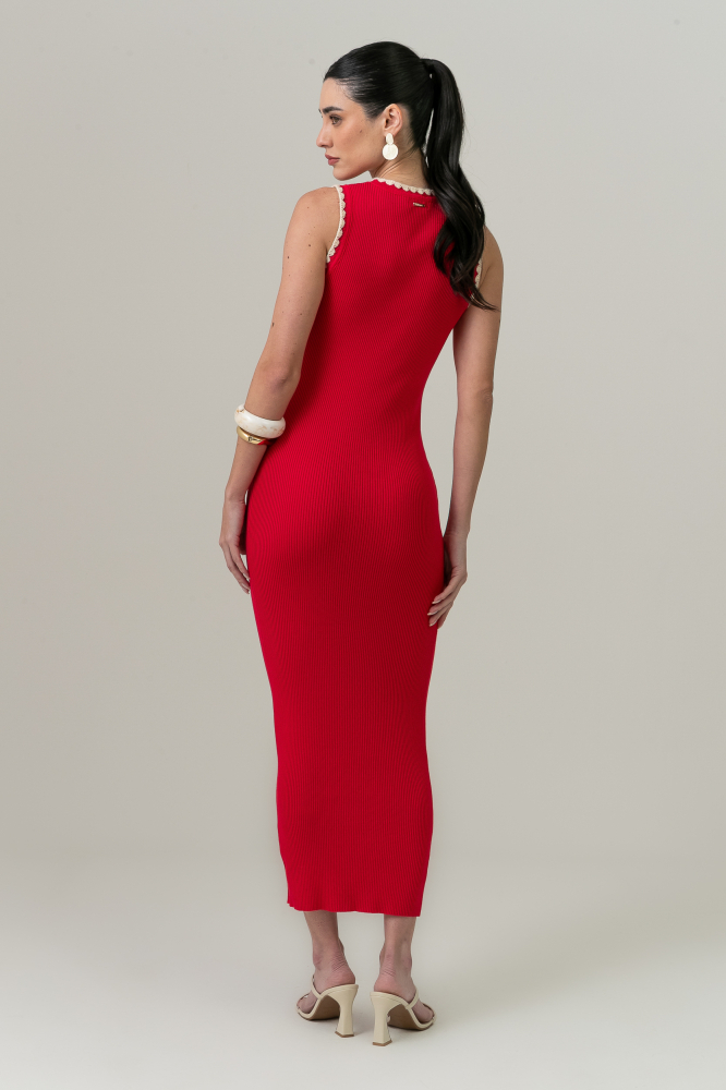 9038846 - Vestido Tricot Bordados Cava E Decote VERMELHO 9038846 - Vestido Tricot Bordados Cava E Decote VERMELHO